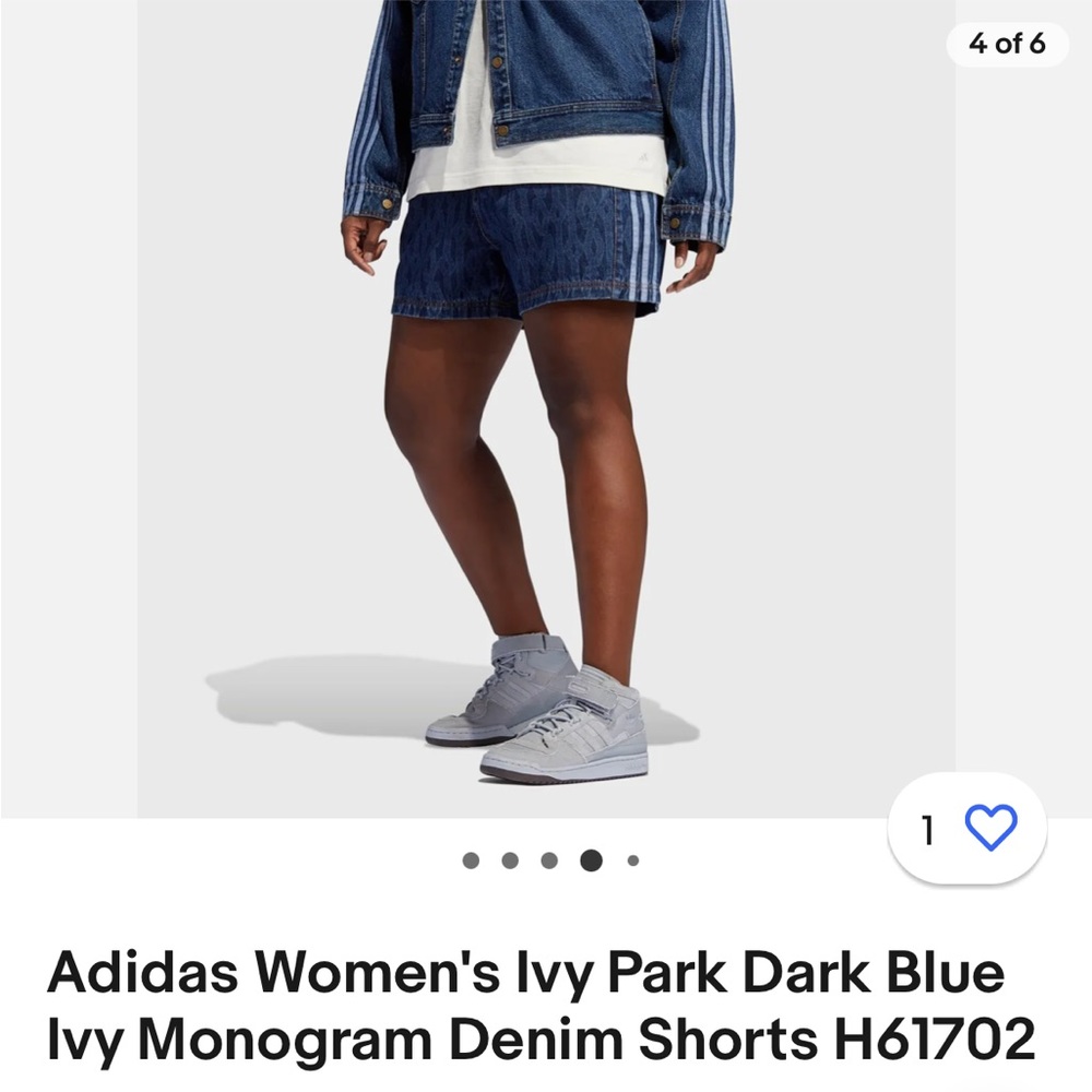 Adidas Women's Ivy Park Dark Blue Ivy Monogram Denim Shorts NWT